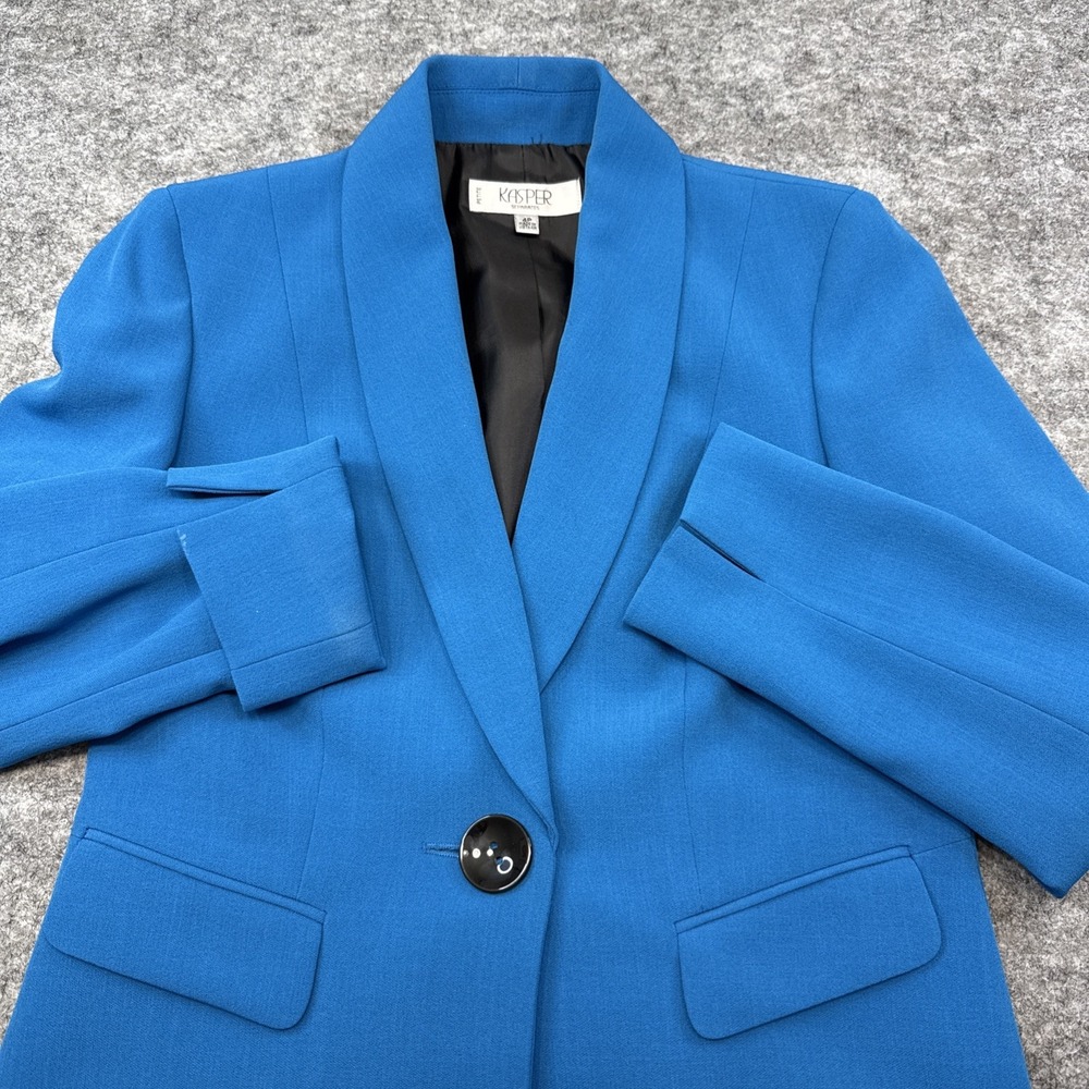 Kasper blazer suit jacket women's 4P petite blue long sleeve one button career